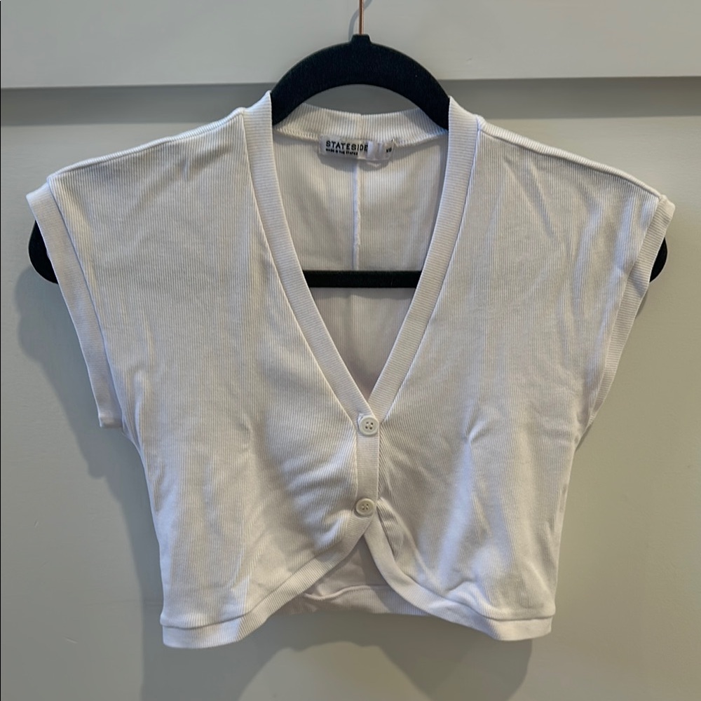Stateside White Cap Sleeve Crop Tie Front T-Shirt